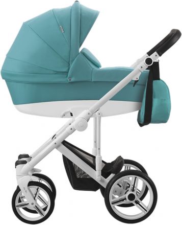 Детская коляска 2 в 1 Bebetto Magnum (199) бирюза, белая рама, ткань UV50+, надувные колеса